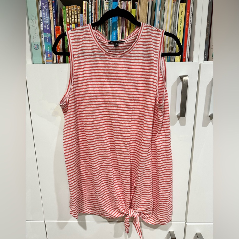 Banana Republic Red & White Striped 100% Linen Blend Tie-Hem Tank Summer Beach